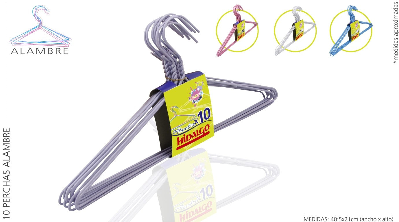 Pack 10 perchas alambre azul