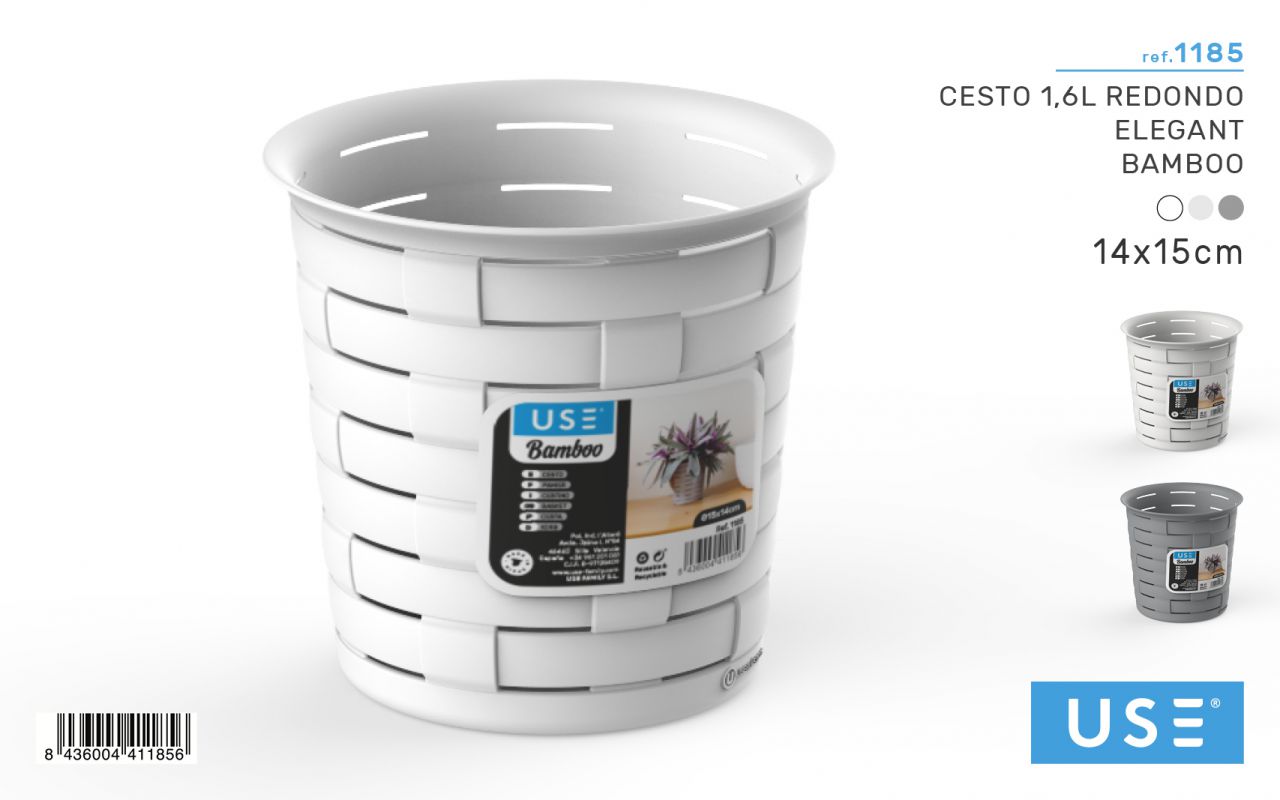 Cesto 1,6L redondo serie BAMBOO blanco