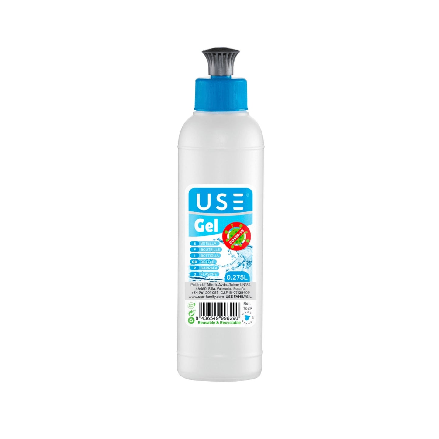 Botella con Dosificador Gel 275ml rojo