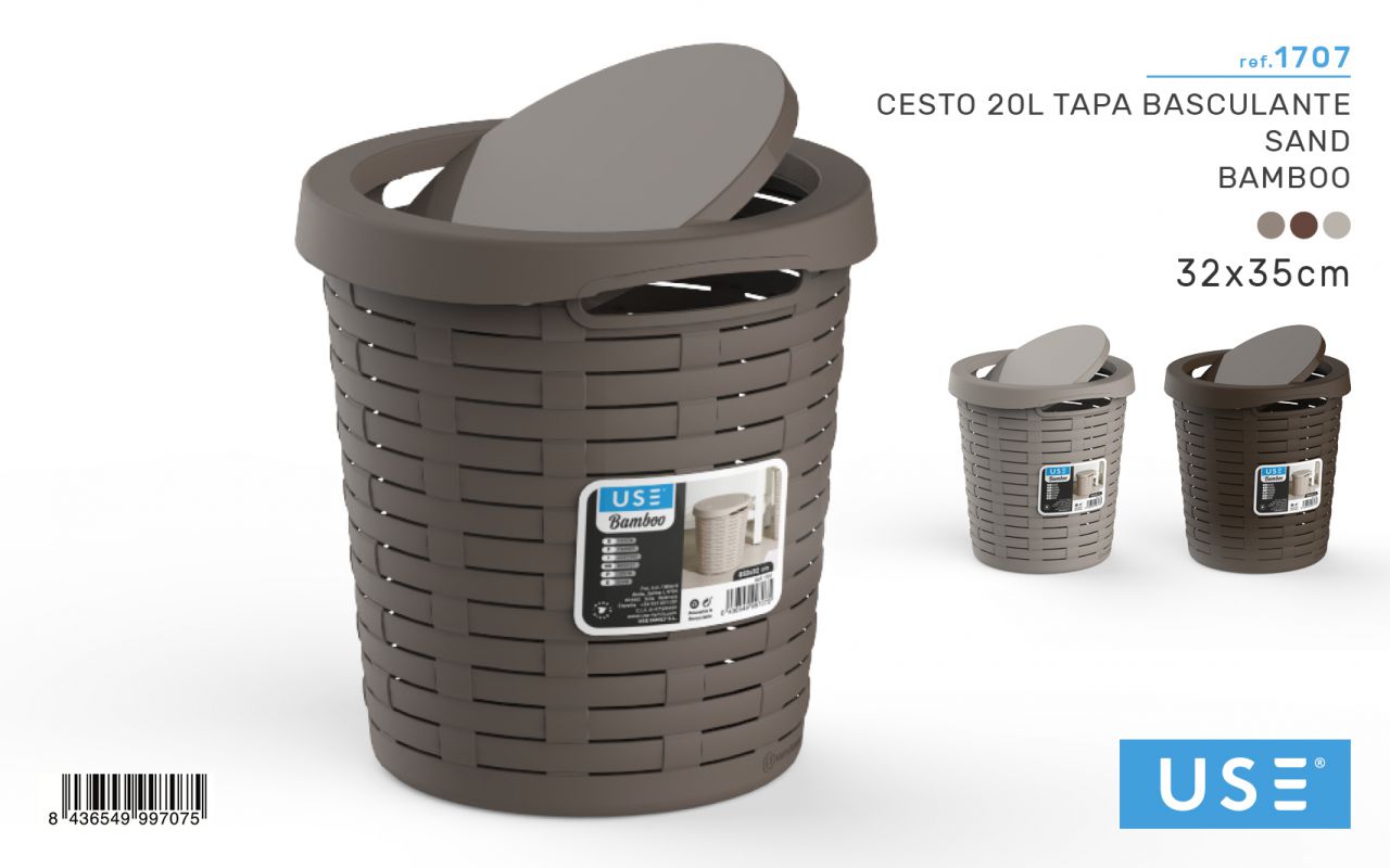 Cesto 20L tapa basculante BAMBOO arena