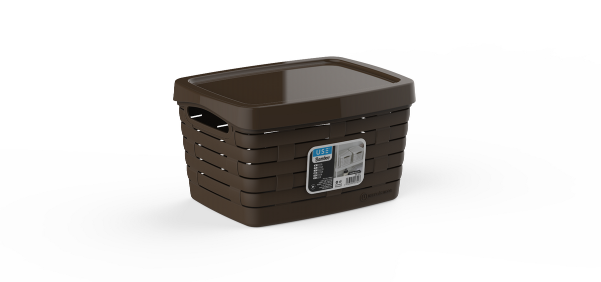 Cesta pequeña con tapa serie BAMBOO arena