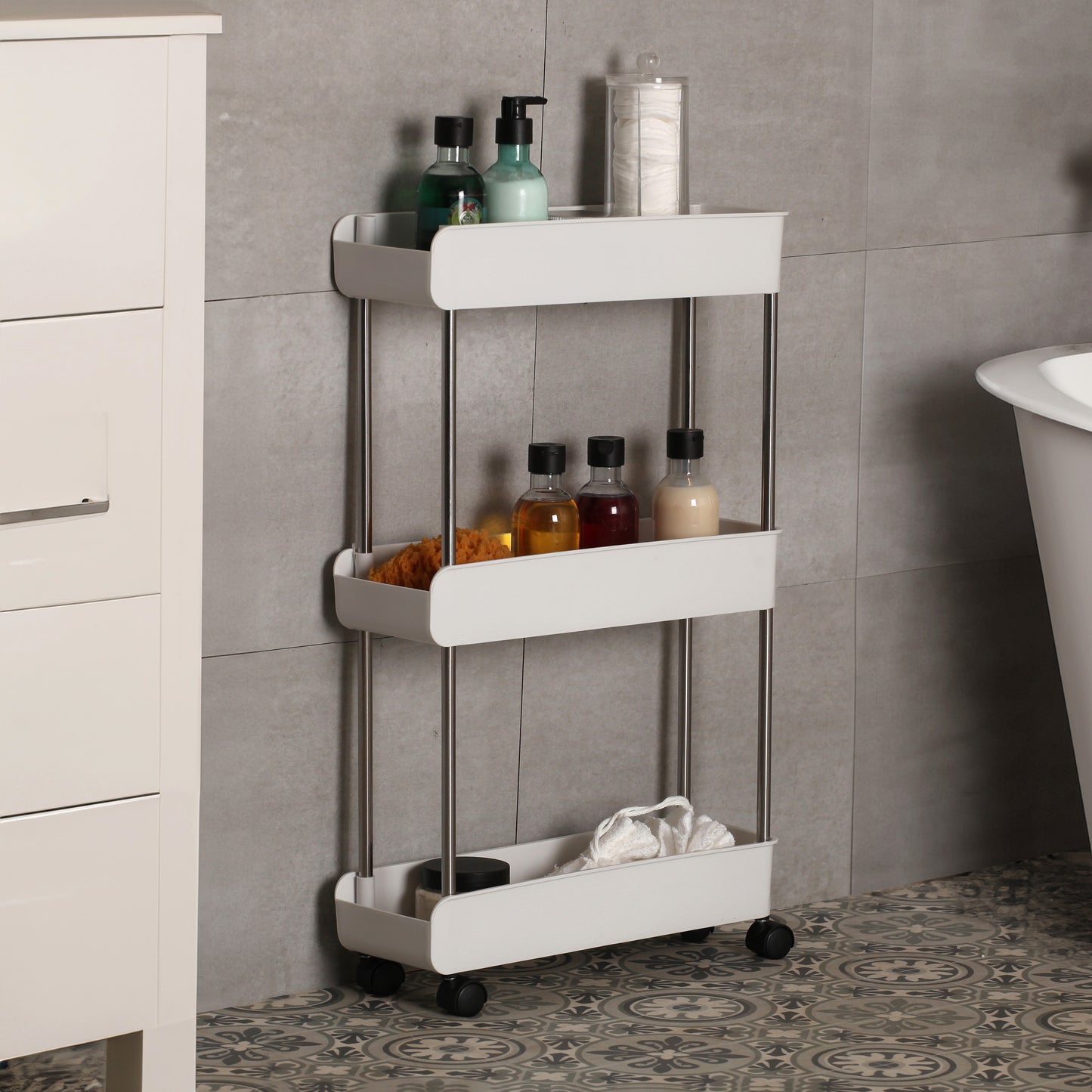 Carro rectangular 3 baldas blanco 65cm