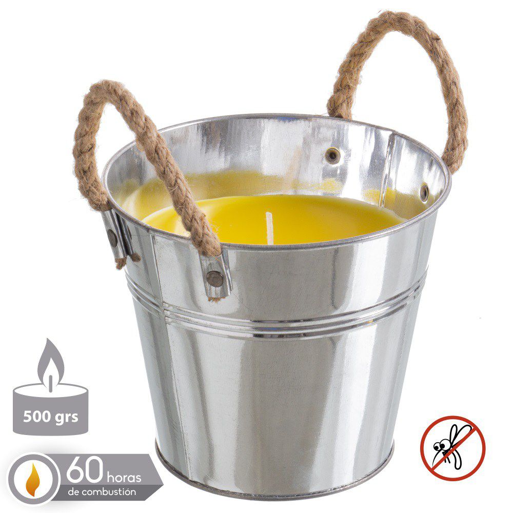 CANDELA 3% CITRONELLA CORDA CUBO ZINCATA 18,50 X 14 CM 500 GR - 60 ORE DI COMBUSTIONE CIRCA.