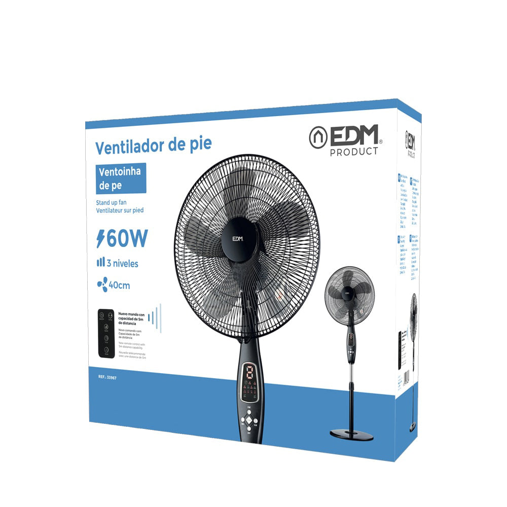 Ventilador de pie con mando negro