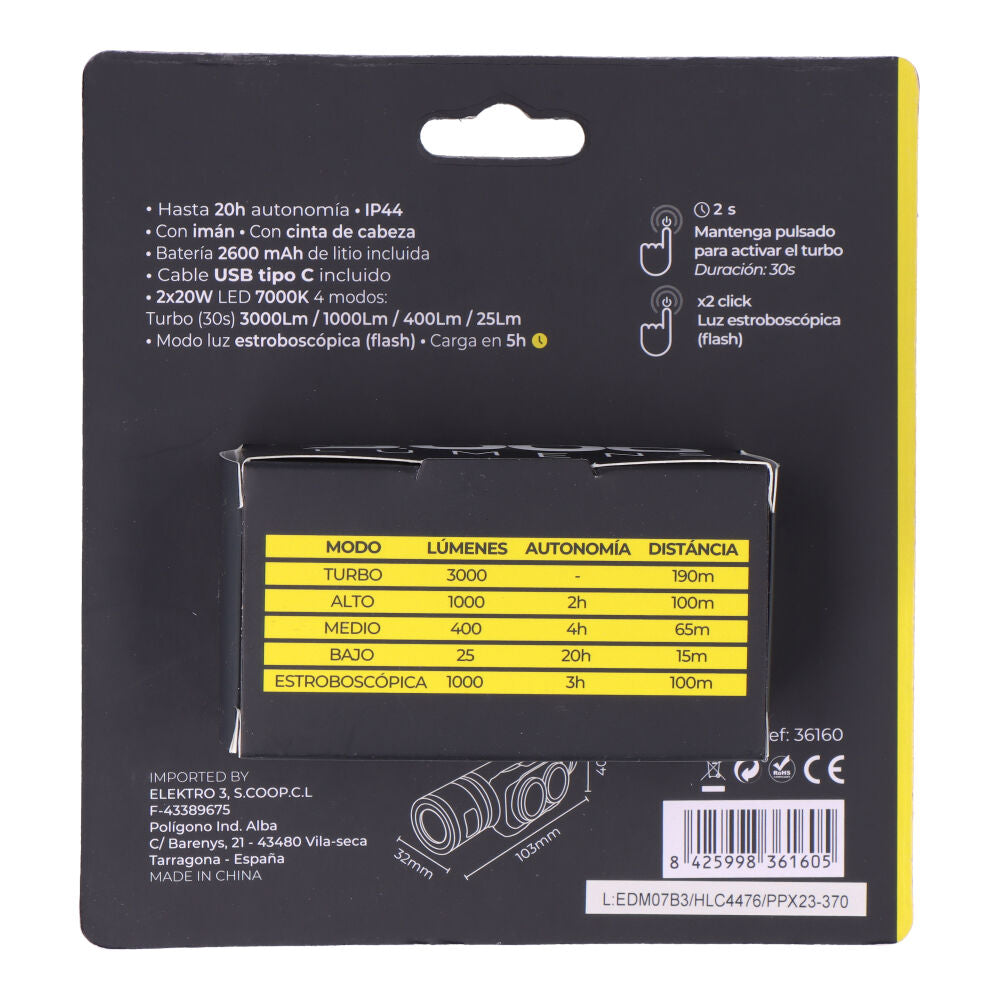 Linterna frontal 3000lm