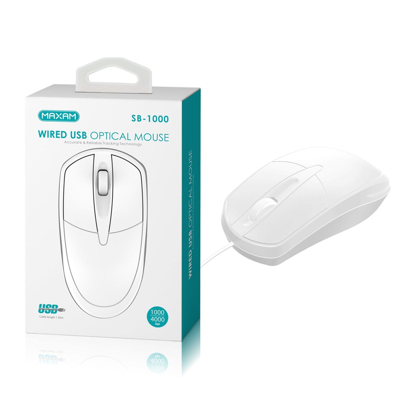 Ratón óptico USB con cable blanco
