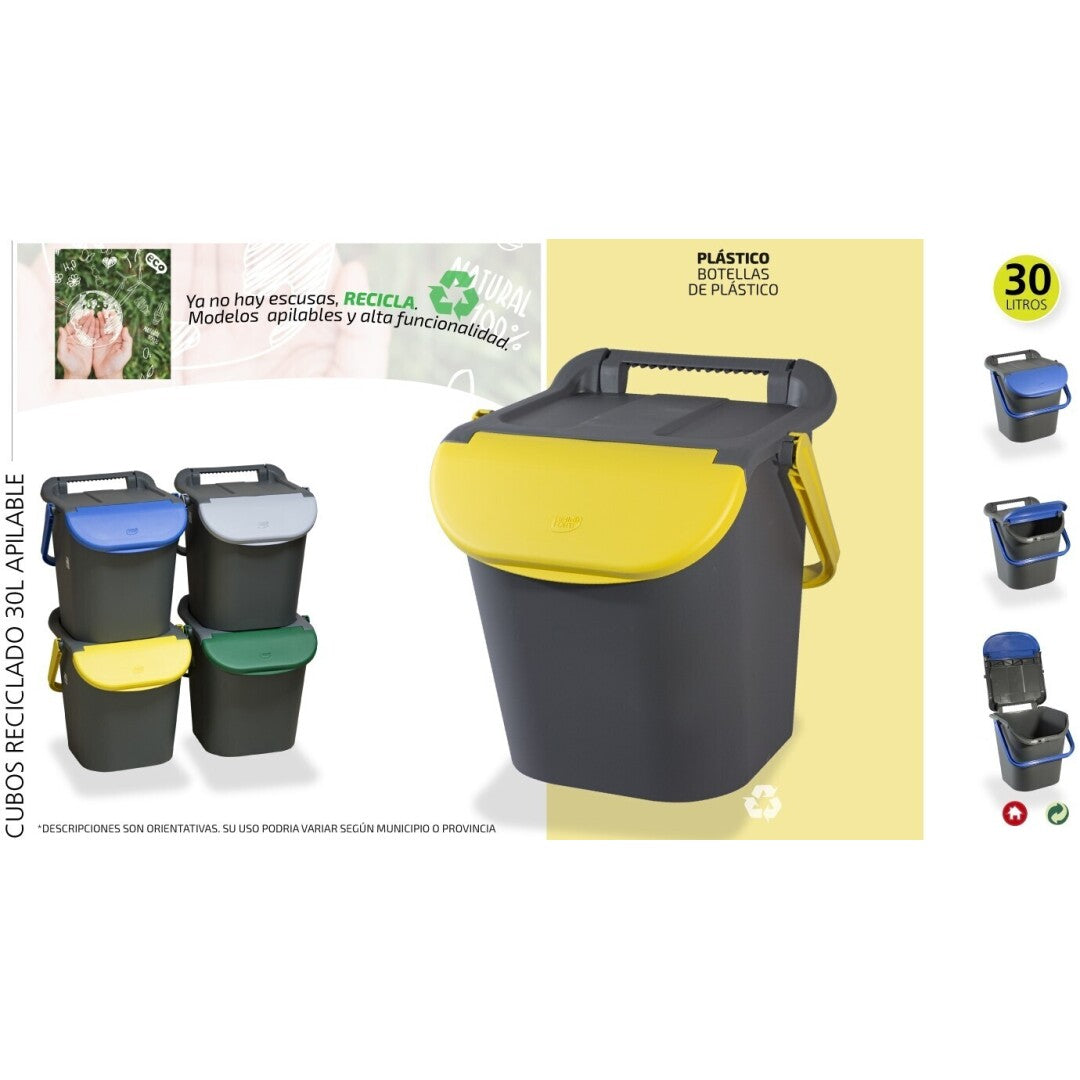 Cubo reciclaje apilable 30L gris