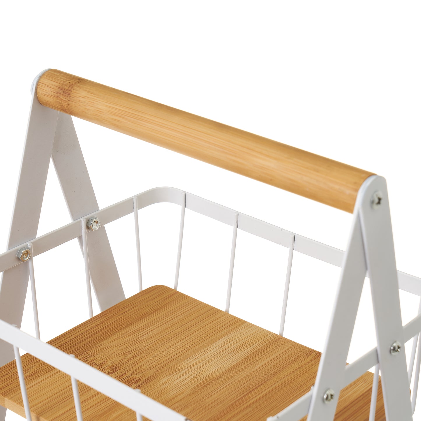 Cesta doble metal-bambu blanco 30*20*40cm