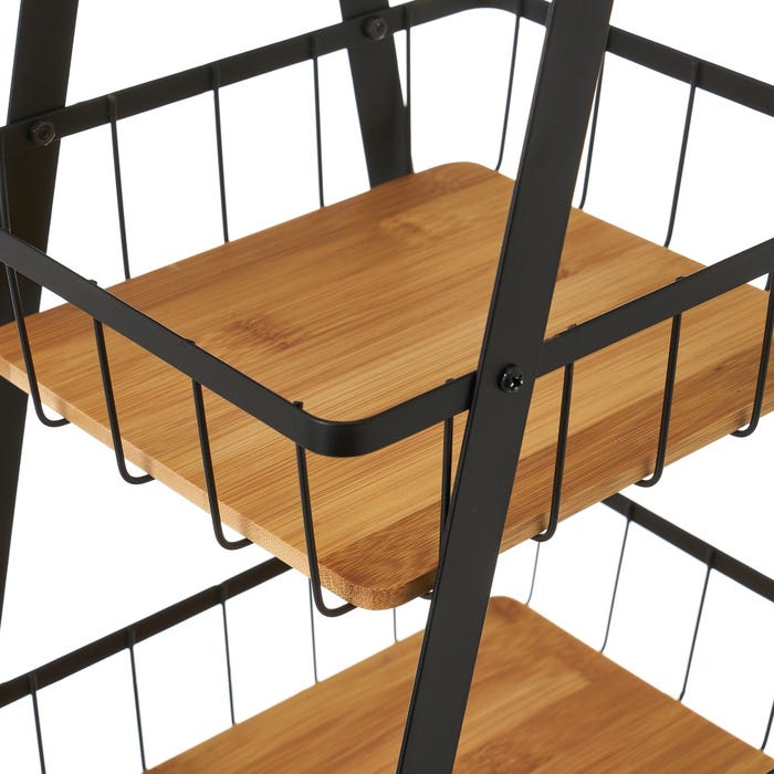 CESTA TRIPLE METAL-BAMBÚ BLANCO 30 X 20 X 60 CM