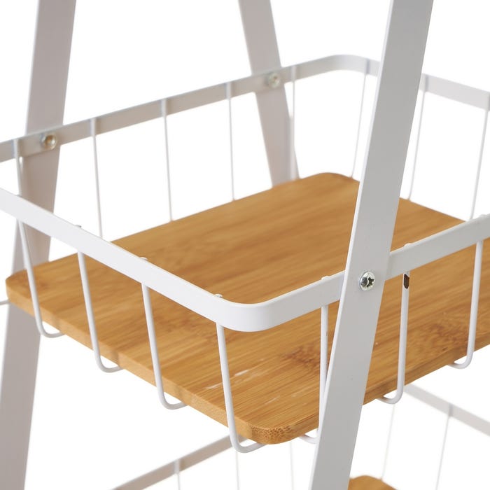 CESTA TRIPLE METAL-BAMBÚ BLANCO 30 X 20 X 60 CM