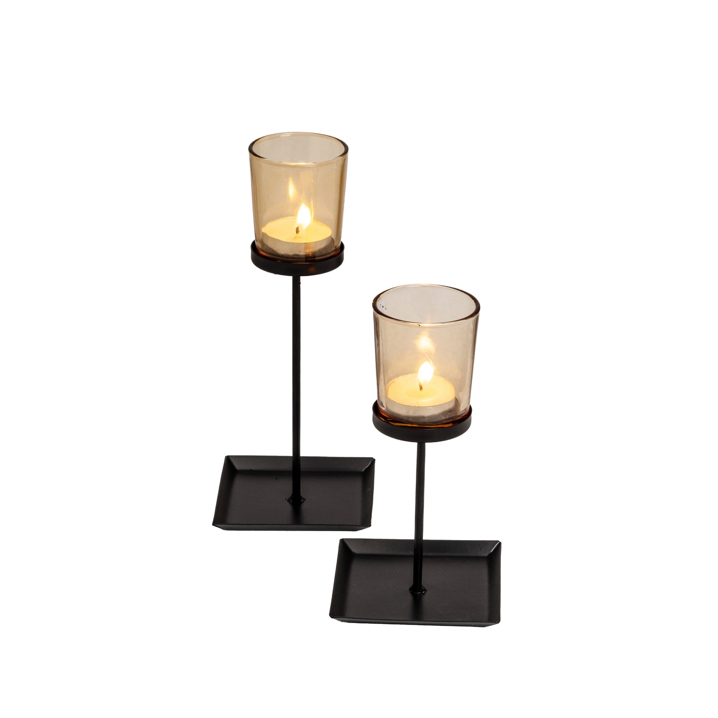 2 portavelas metal-cristal negro