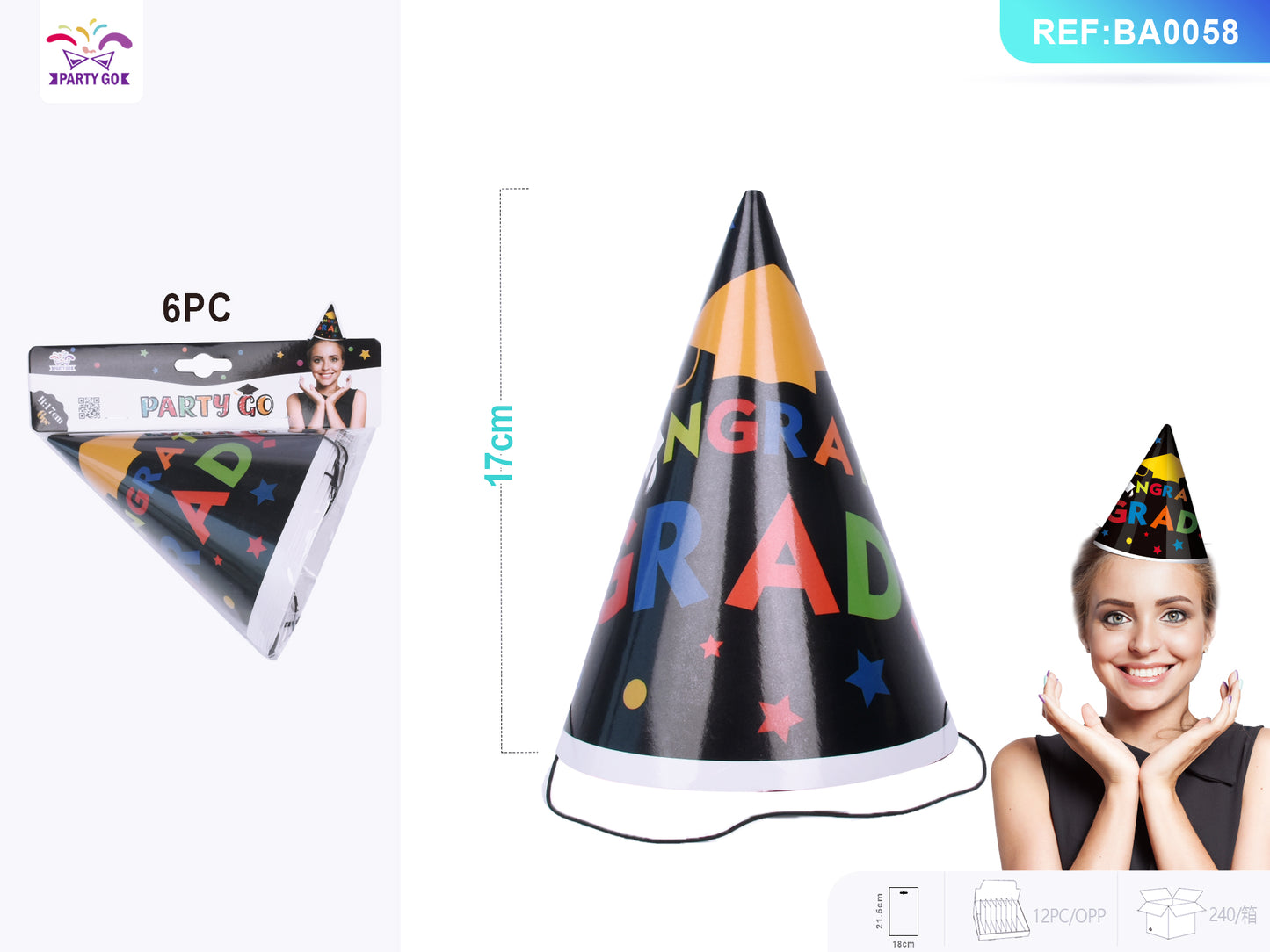 Gorro cono de cumple 6pcs
