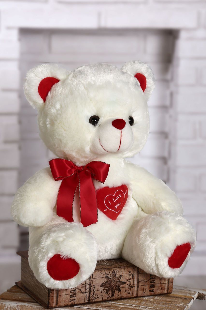 Peluche osito blanco con lazo 40cm