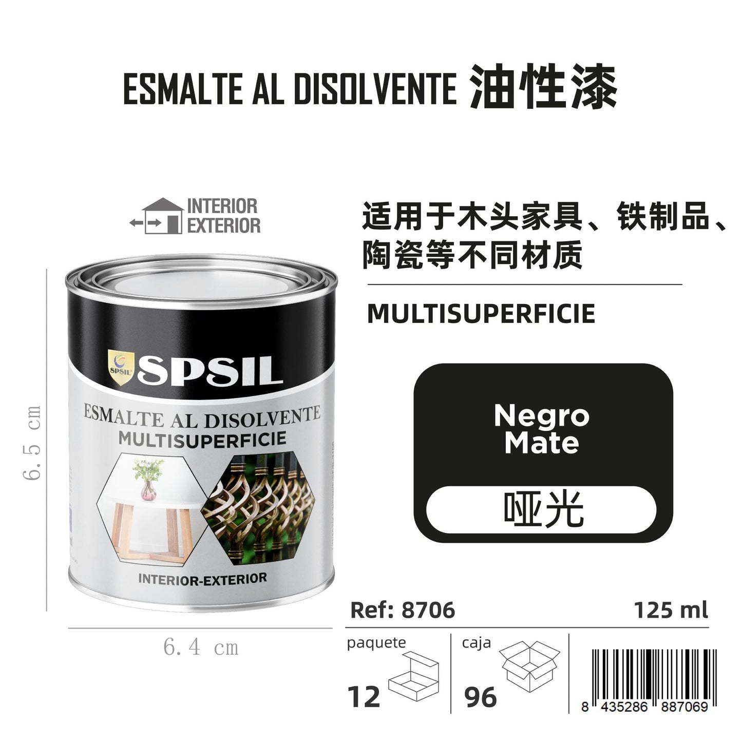 Esmalte al disolvente 125ml negro brillo