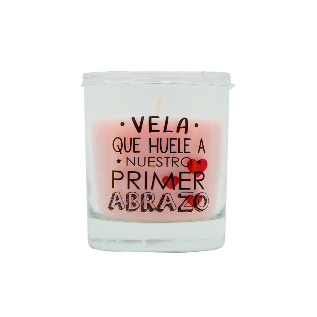 Vela aromática en vaso con mensaje ABRAZO