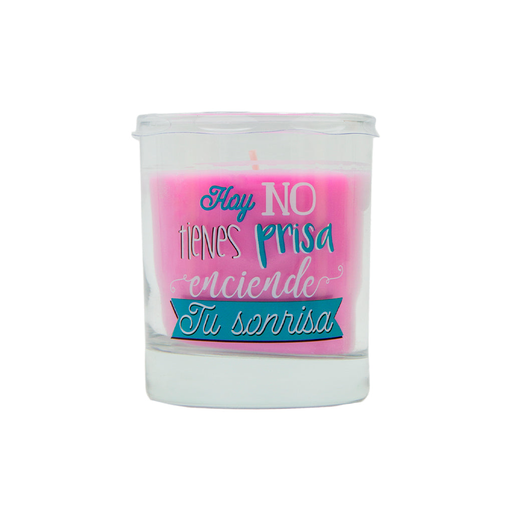 Vela aromática en vaso con mensaje TU SONRISA