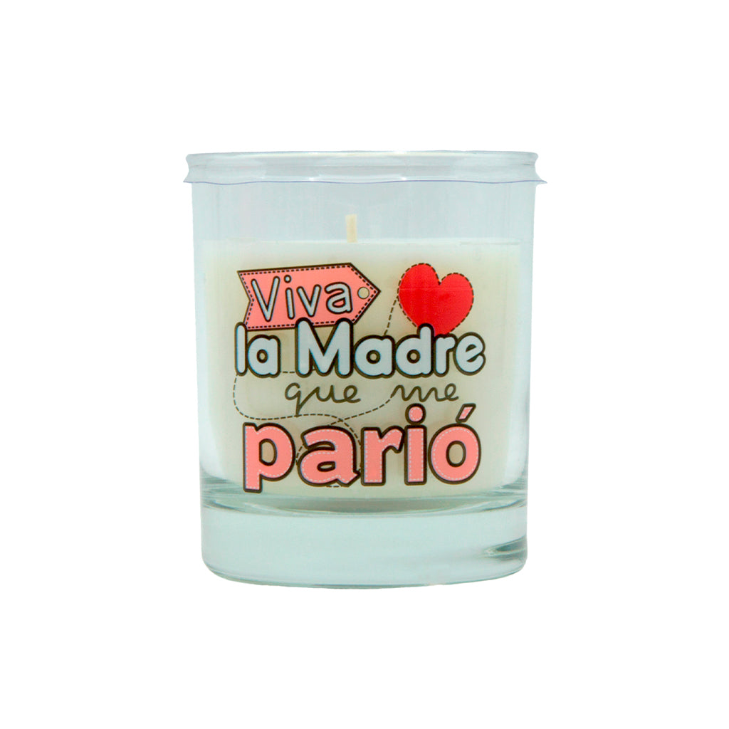 Vela aromática en vaso con mensaje VIVA LA MADRE