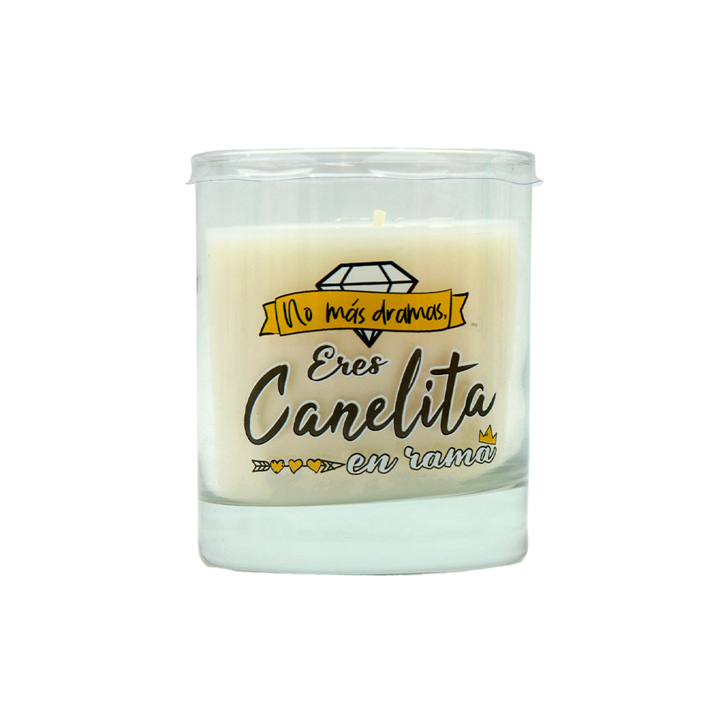 Vela aromática en vaso con mensaje CANELITA