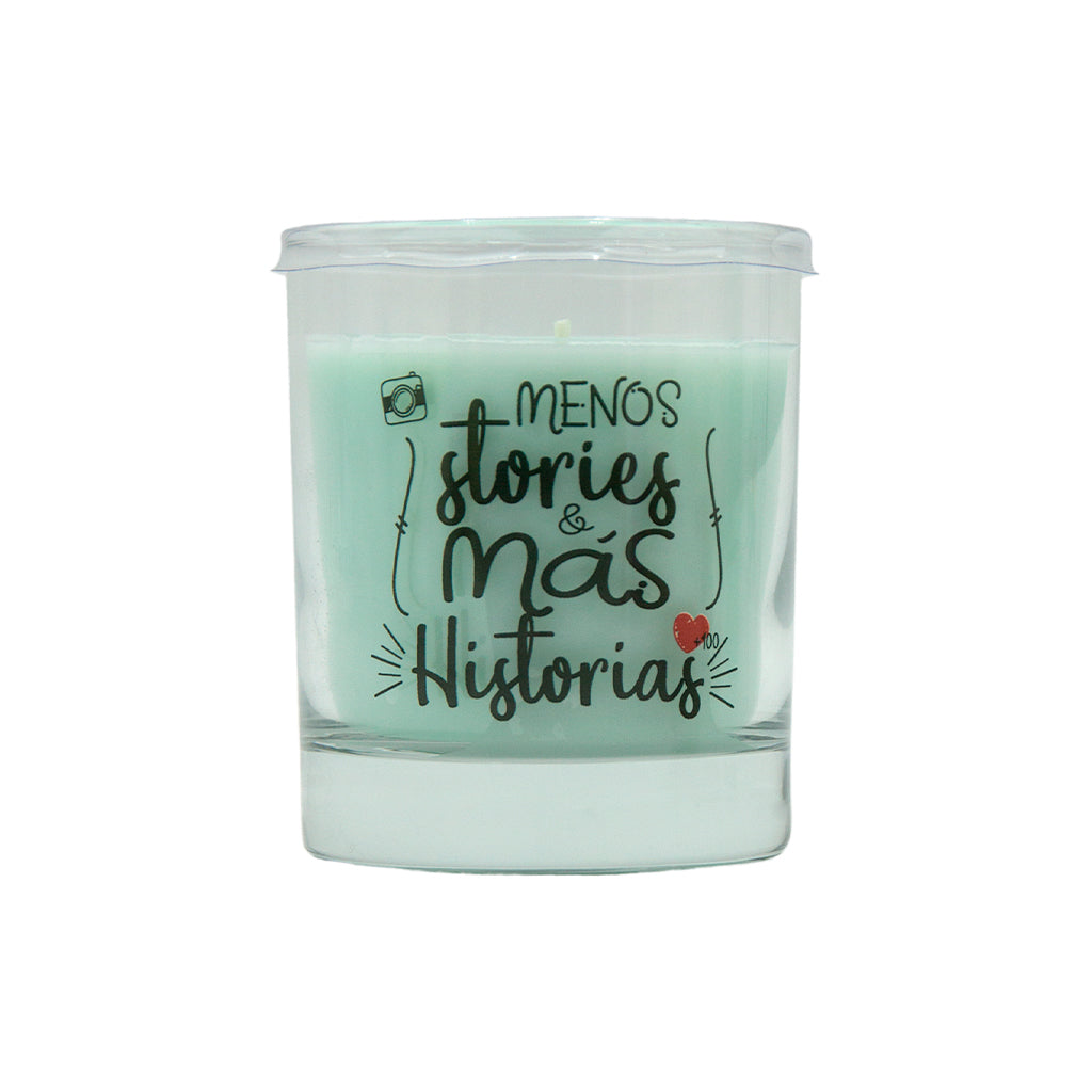 Vela aromática en vaso con mensaje STORIES