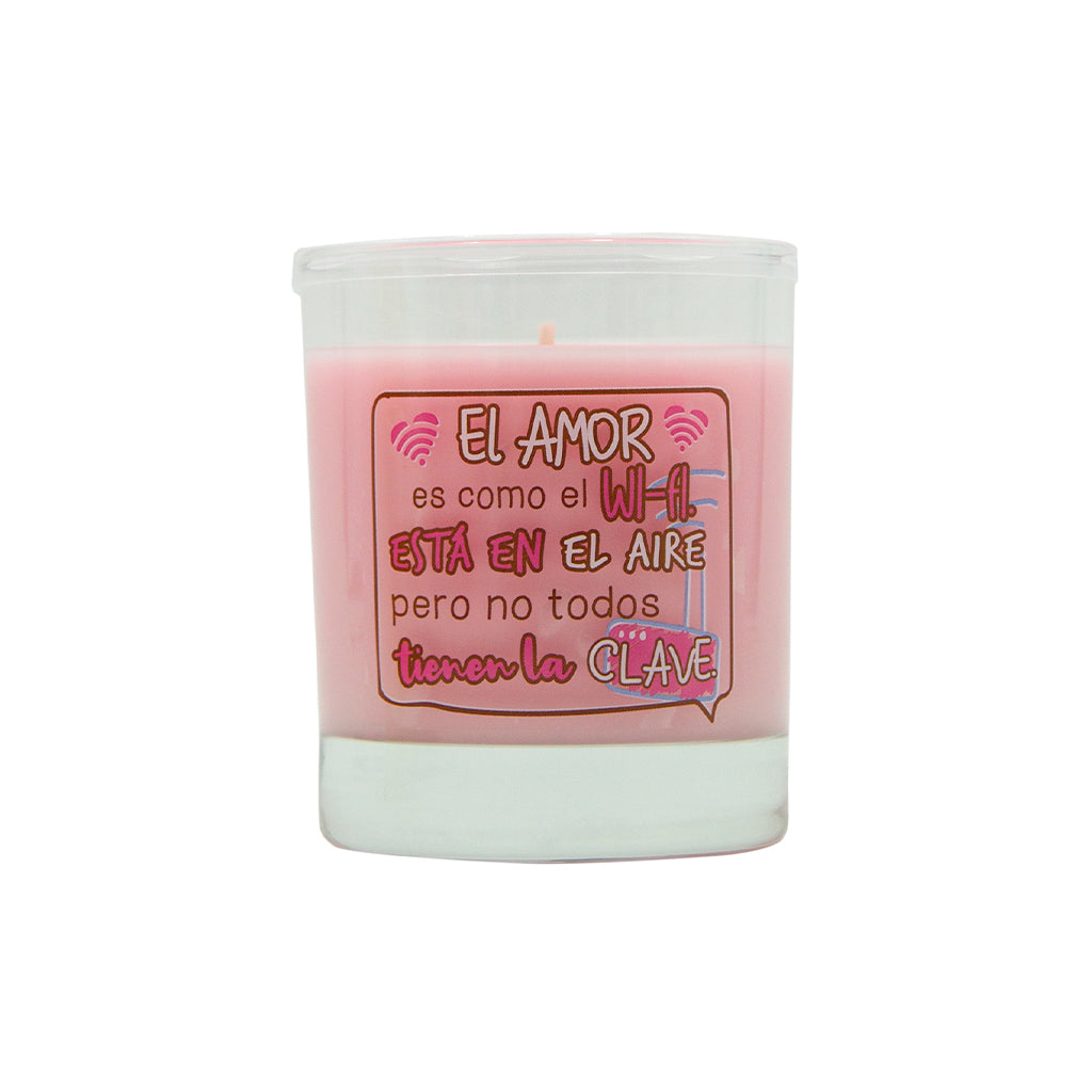 Vela aromática en vaso con mensaje WI-FI