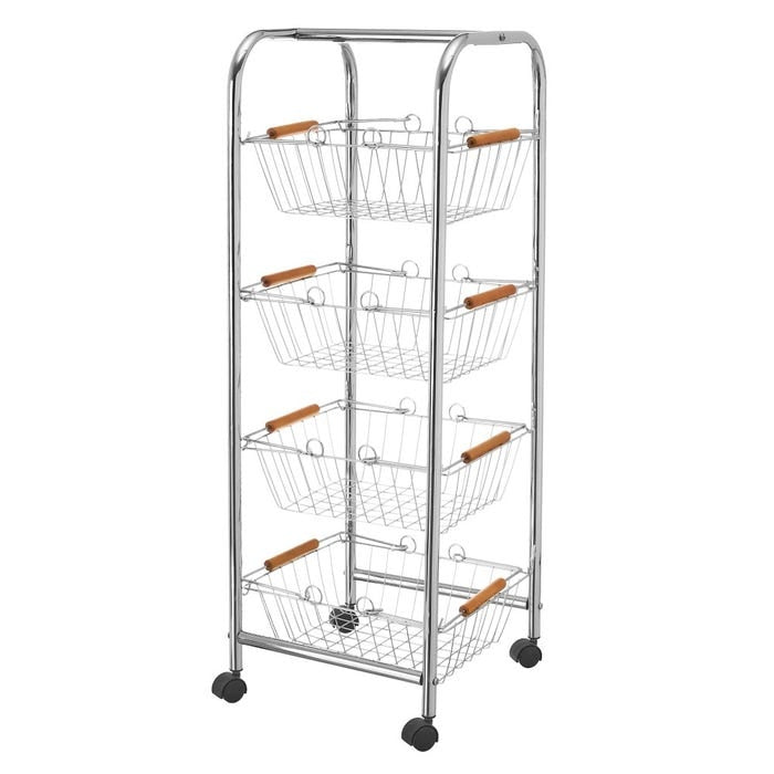 CARRELLO CON 4 CESTI IN FERRO CROMATO 27,50 X 26 X 78 CM