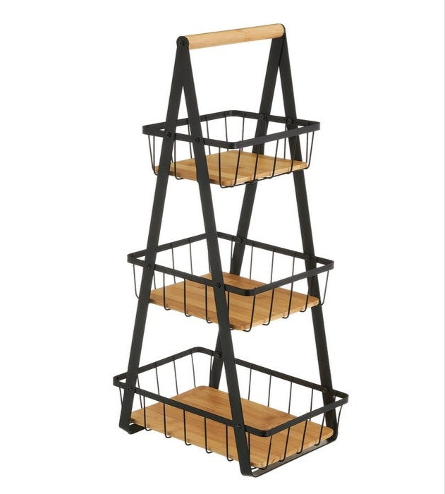 CESTA TRIPLE METAL-BAMBÚ BLANCO 30 X 20 X 60 CM