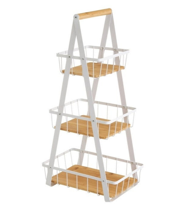 CESTA TRIPLE METAL-BAMBÚ BLANCO 30 X 20 X 60 CM