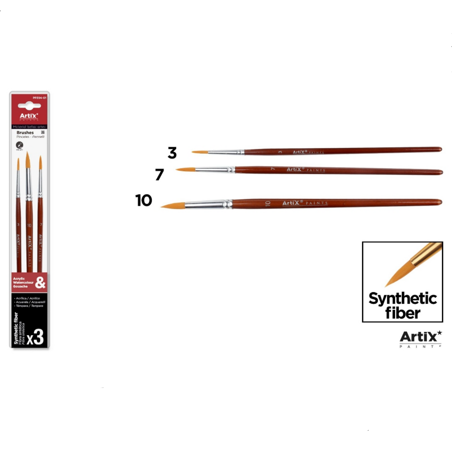 Set di 3 pennelli sintetici Artix a manico corto
#3 #7 #10
