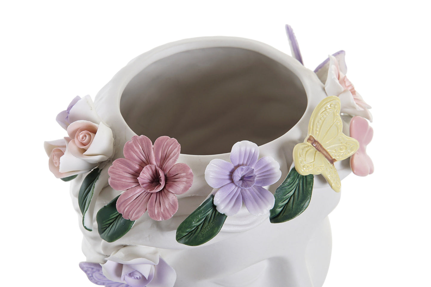 Jarron porcelana 17.5*16*23cm cara con flores blanco