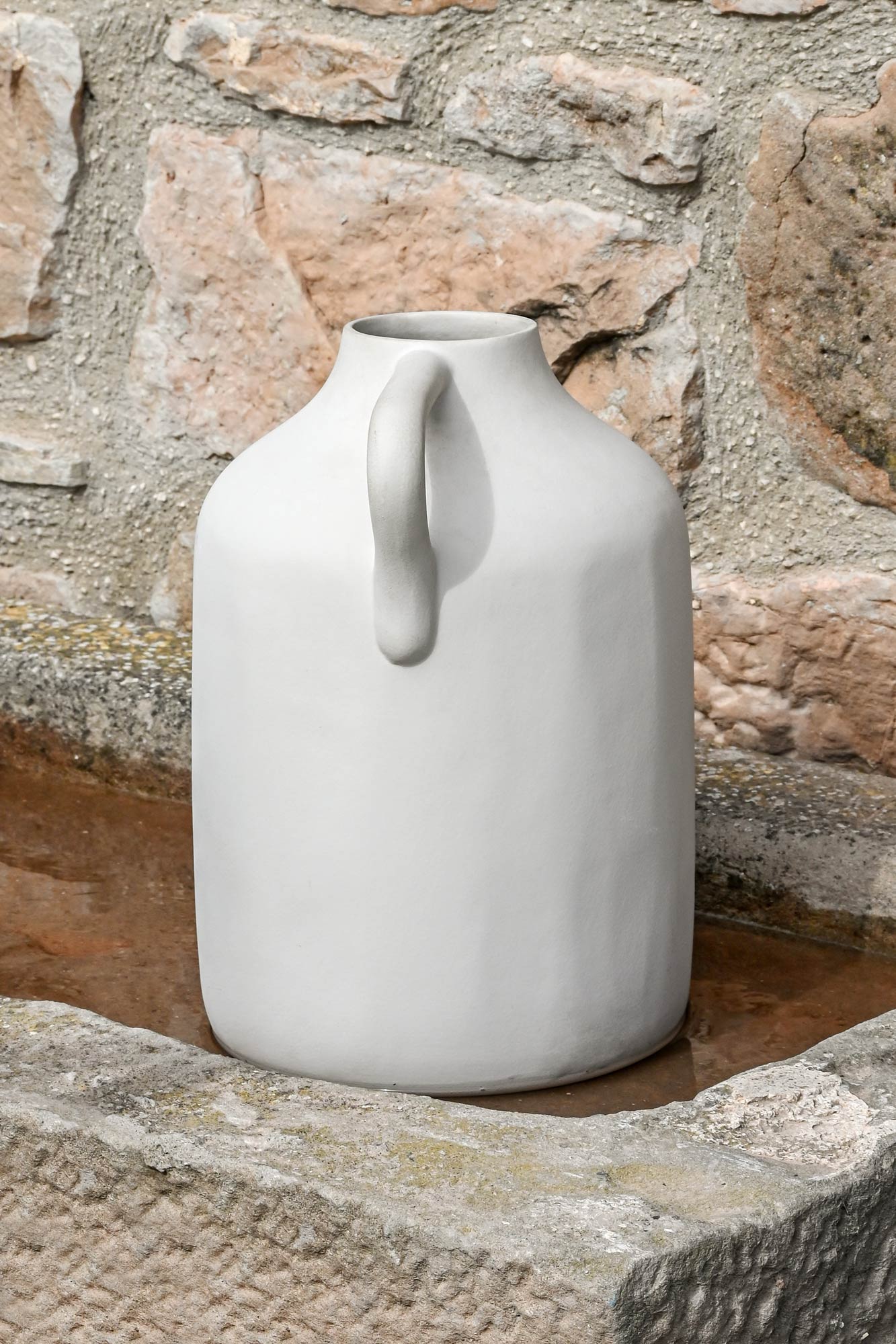 Jarron gres 30*30*40cm asa artesanal beige