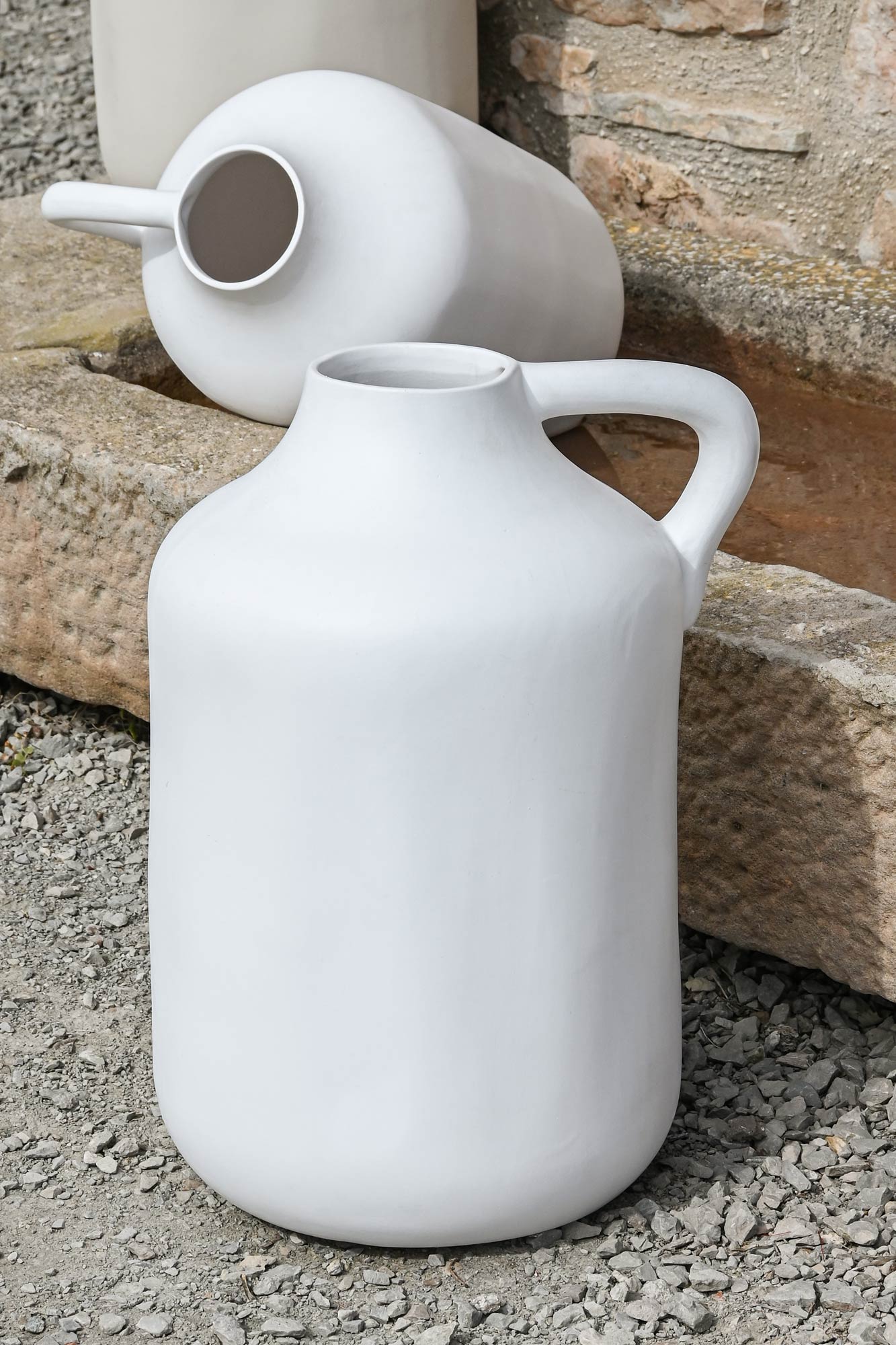Jarron gres 35*35*50cm asa artesanal blanco