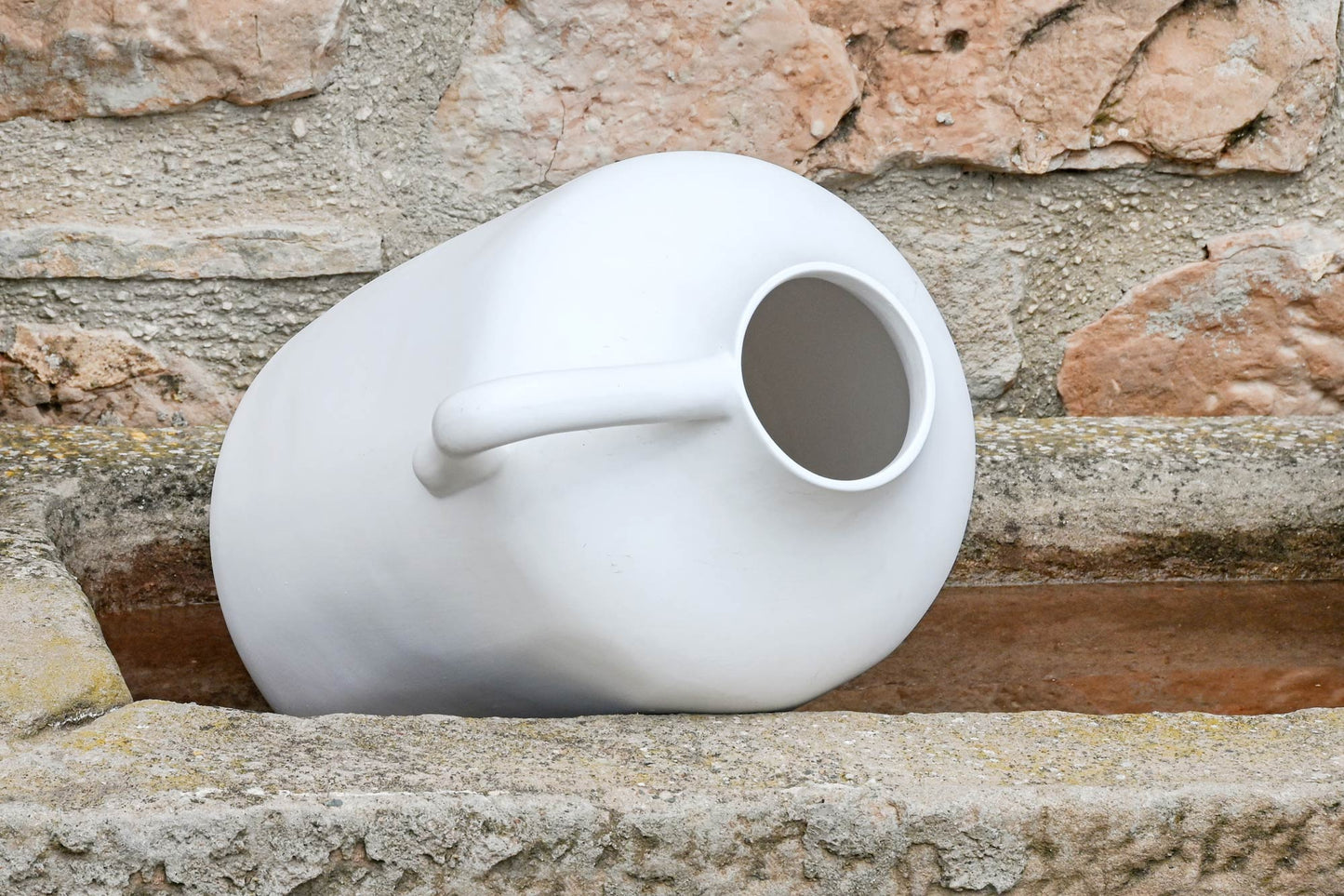 Jarron gres 30*30*40cm asa artesanal blanco