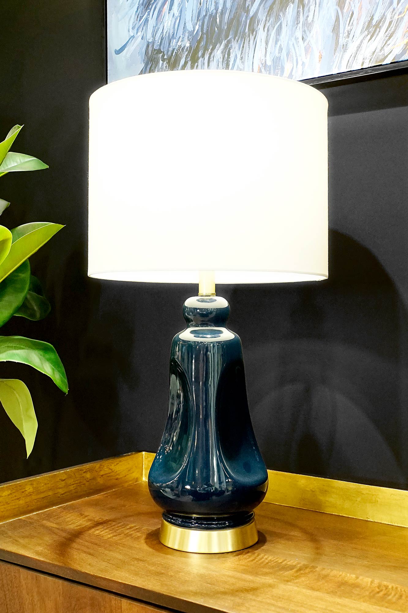Lampara sobremesa porcelana poliester 35*35*64cm