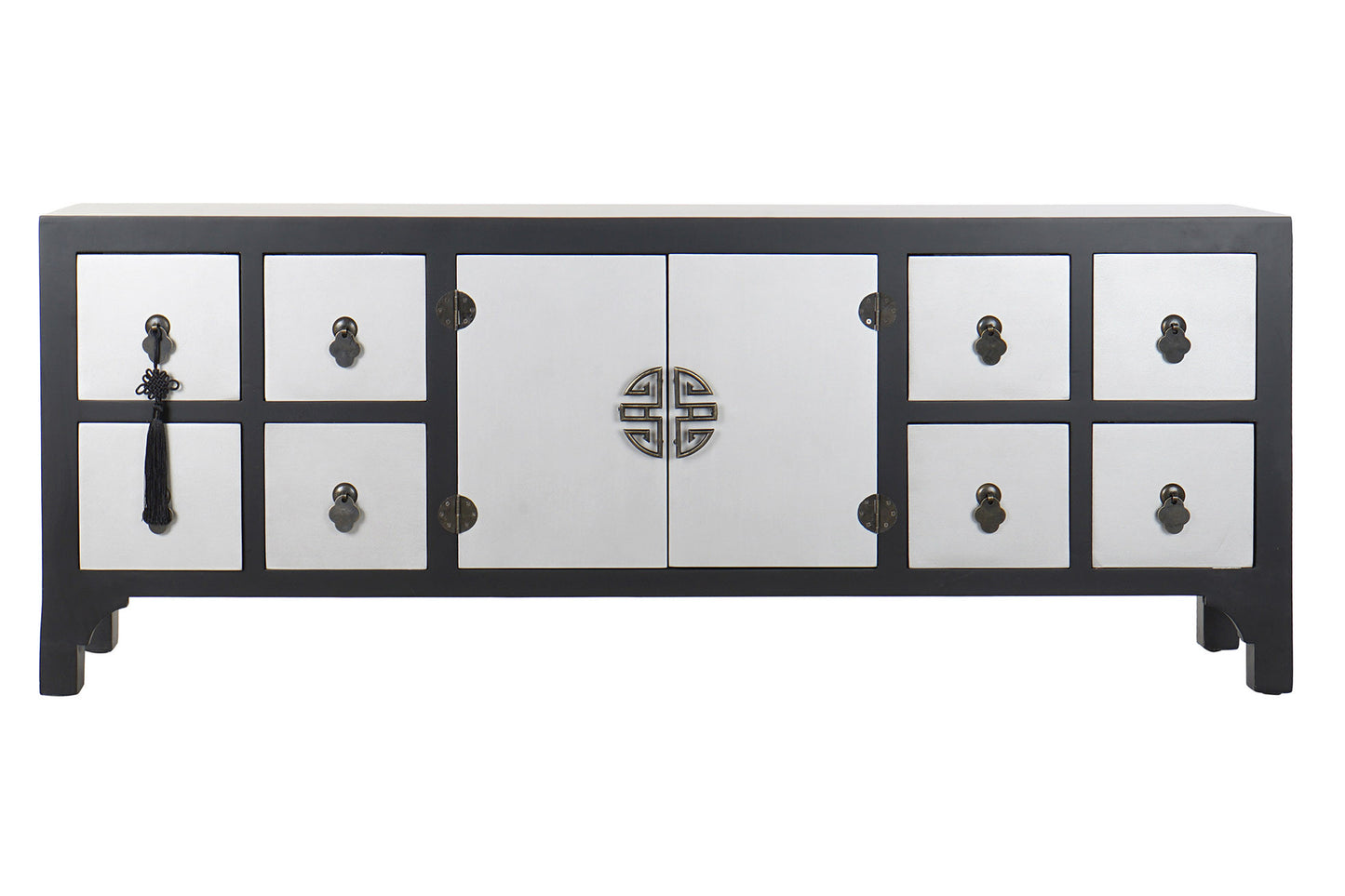 Mueble TV abeto mdf 130*24*51cm oriental negro/plata