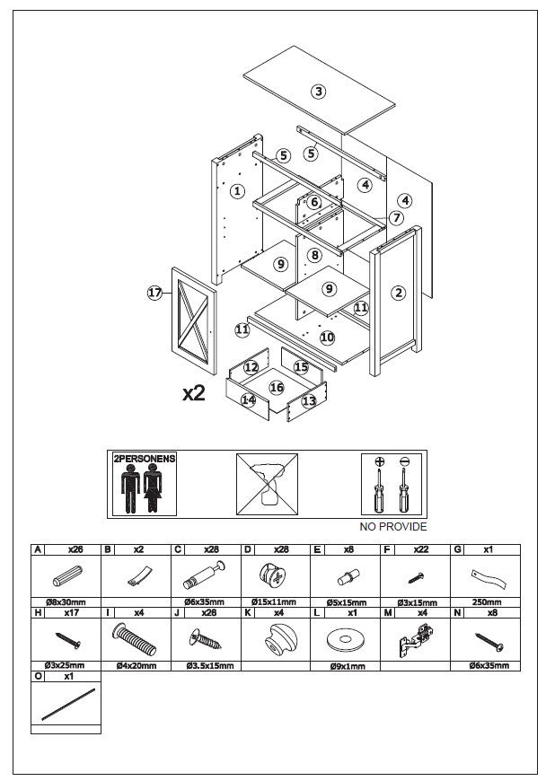 Cajonera alamo cristal 80*40*85cm blanco