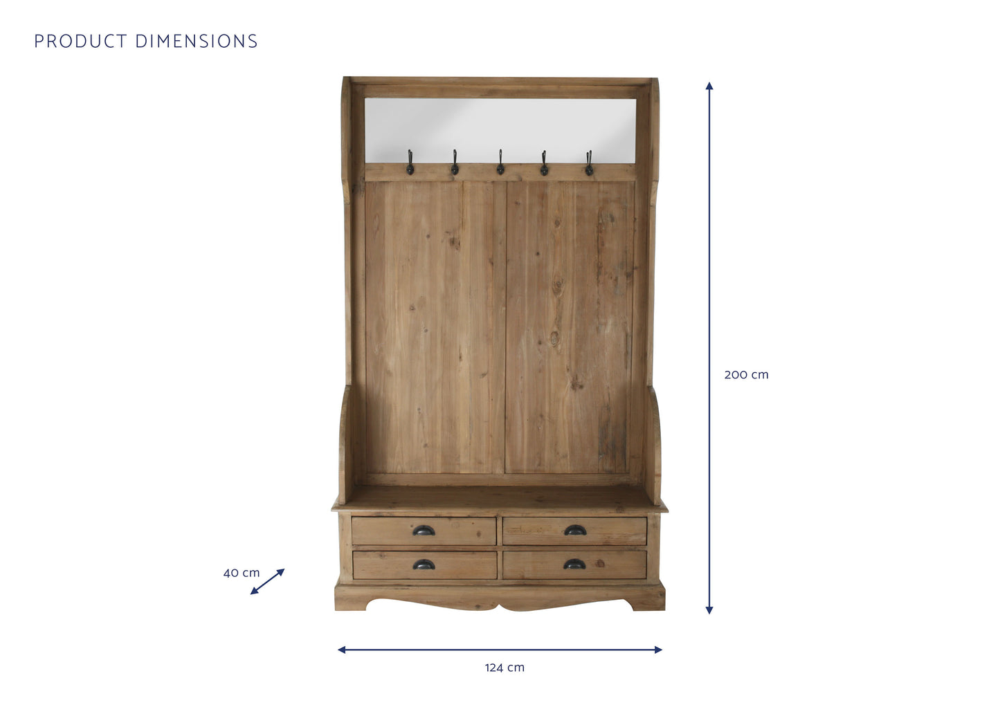 Recibidor pino reciclado espejo 124*40*200cm natural