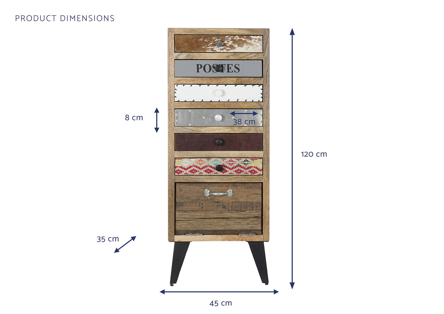 Cajonera mango metal 45*35*120cm natural