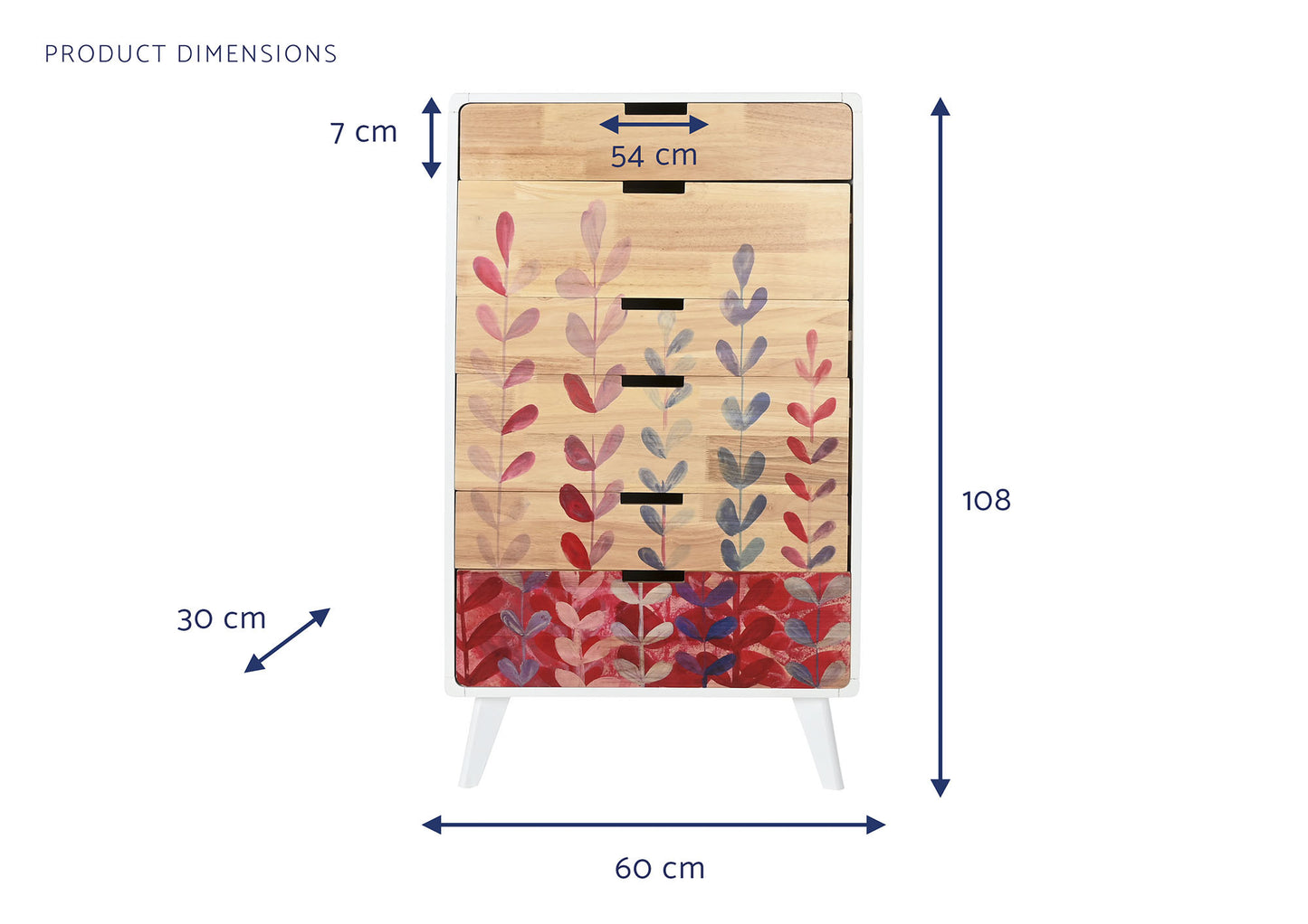 Comoda rebberwood mdf 60*30*108cm 6 cajones natural