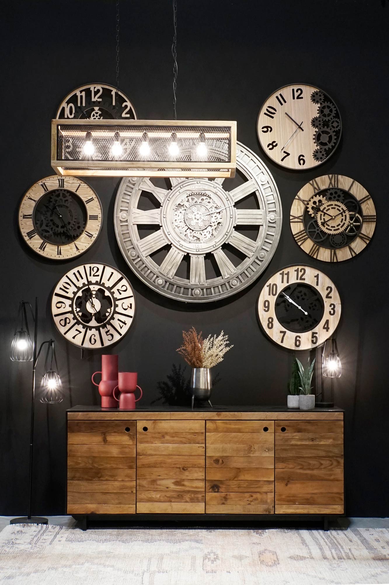 Buffet madera reciclada pino 180*48*76cm negro