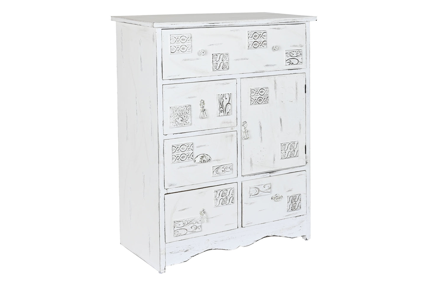 Cajonera madera 78*38*102cm desgastado blanco