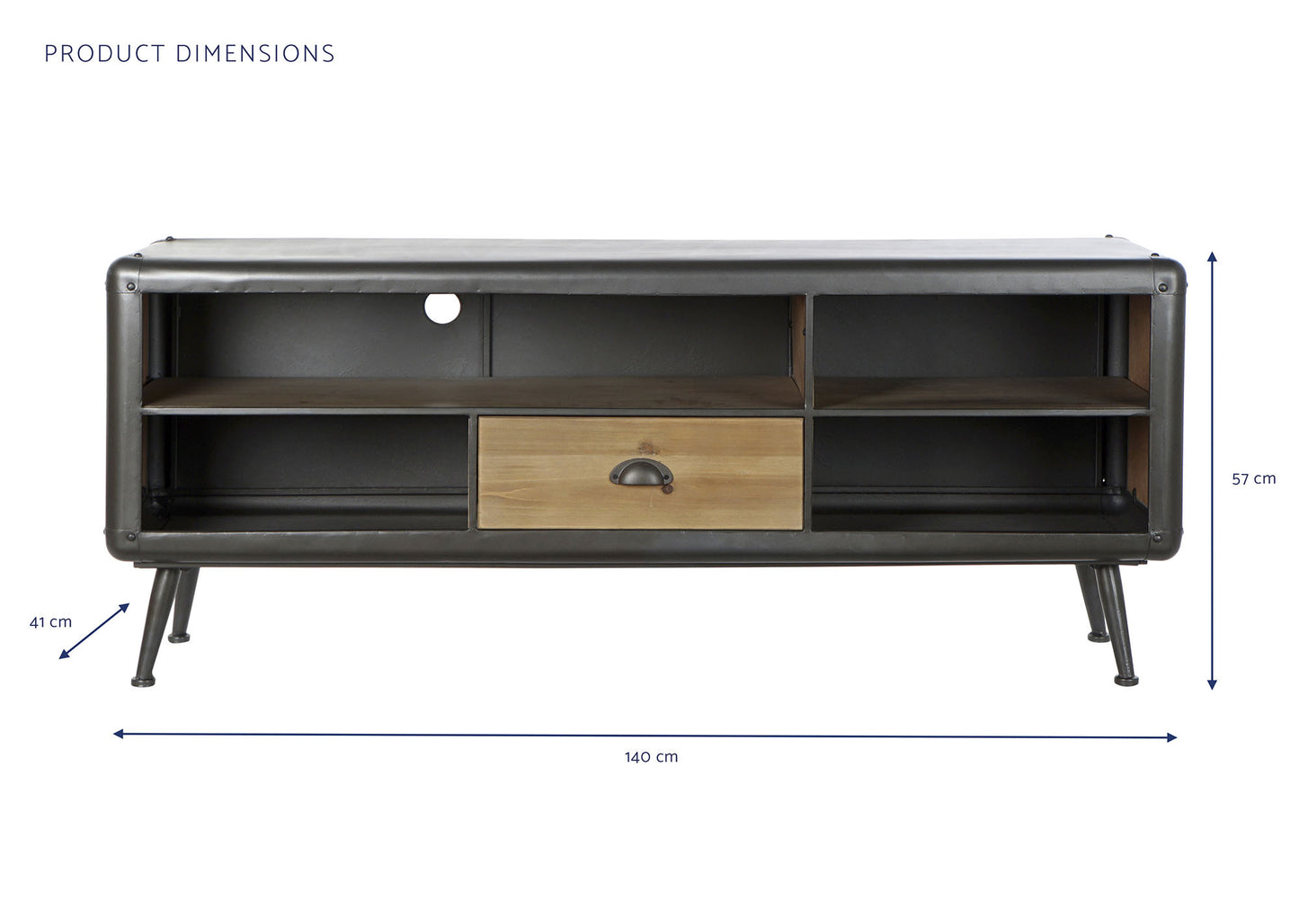 Mueble TV abeto metal 140*41*57cm natural