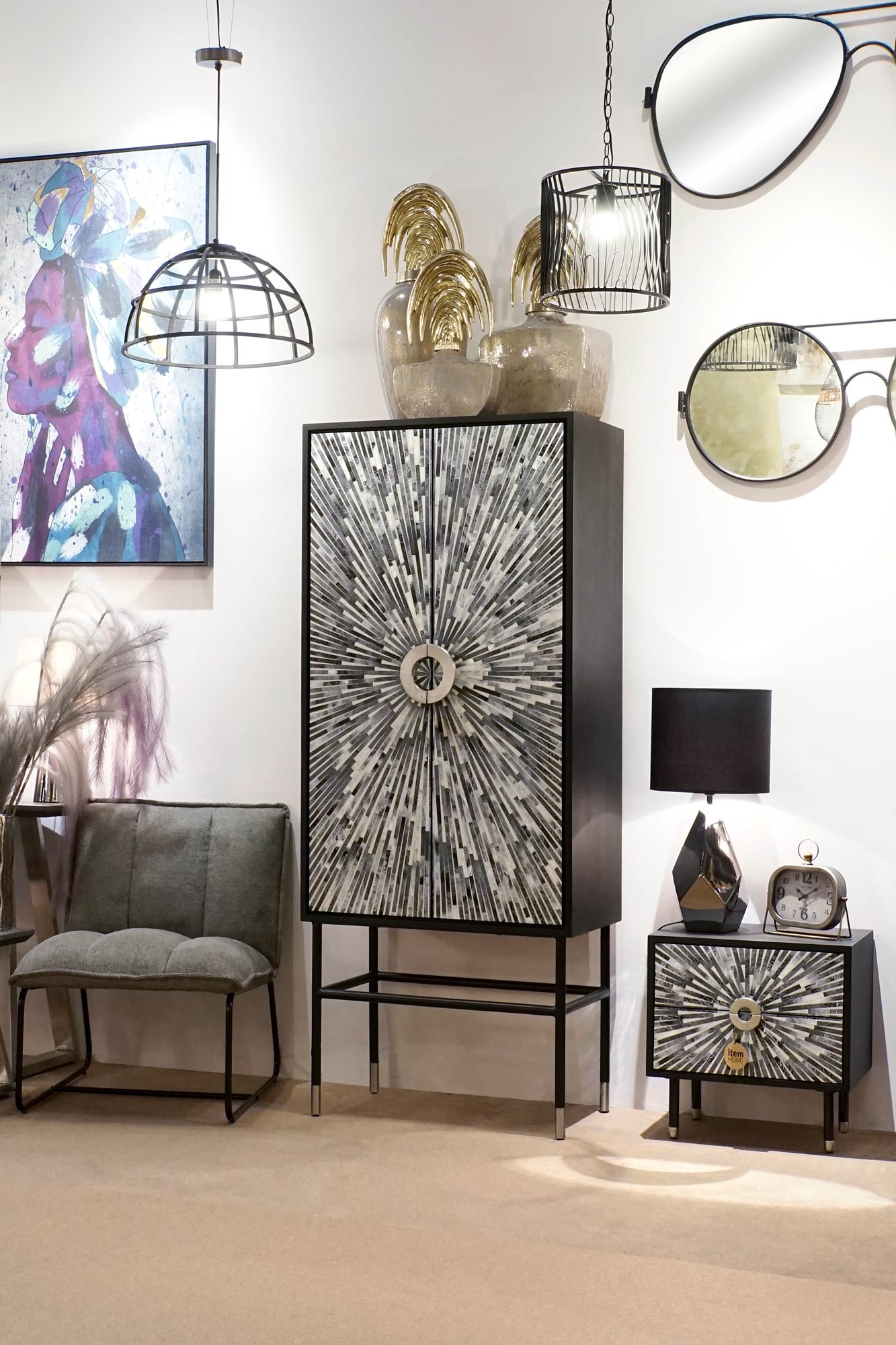 Armario hueso resina 75*40*181cm taracea negro