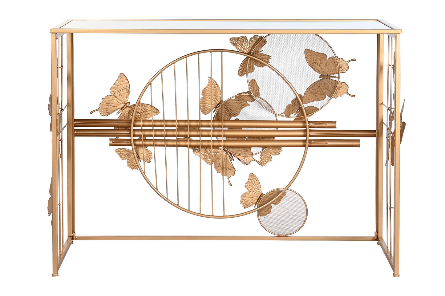 Consola metal espejo 108*37*80cm mariposas dorado