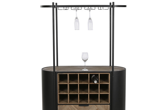Botellero Abeto y Metal 90x36x150 cm Negro