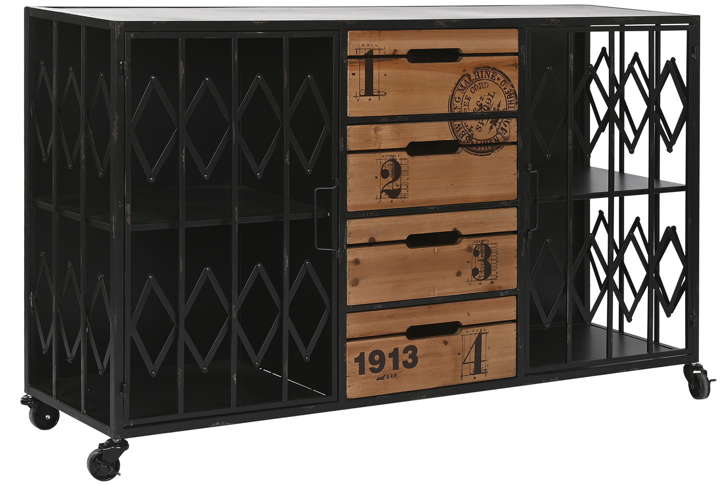 Cajonera abeto metal 122.5*32.5*74cm ruedas