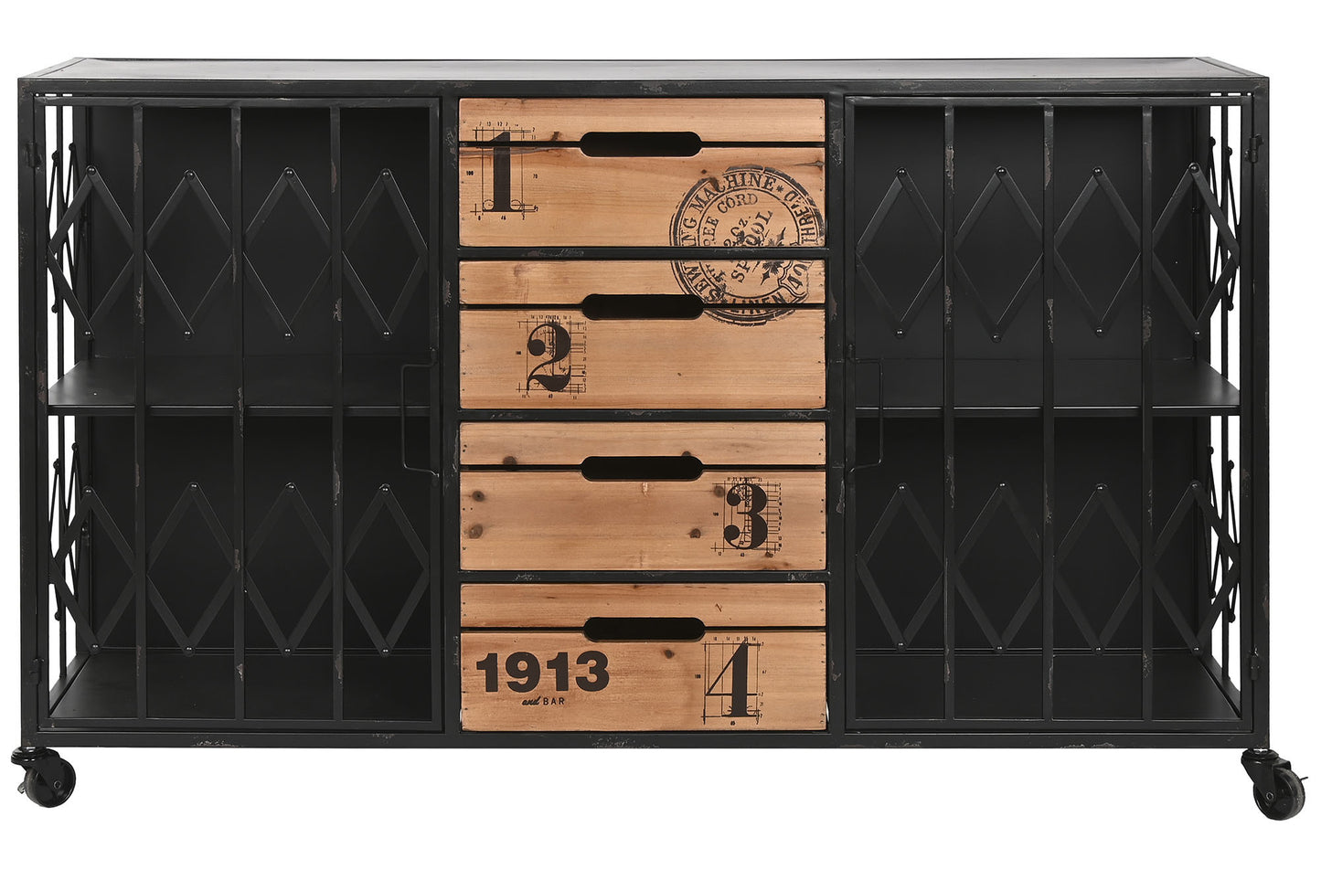 Cajonera abeto metal 122.5*32.5*74cm ruedas