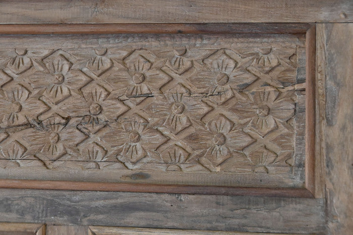 Cama con dosel teca 225x160x206 tallada decapé