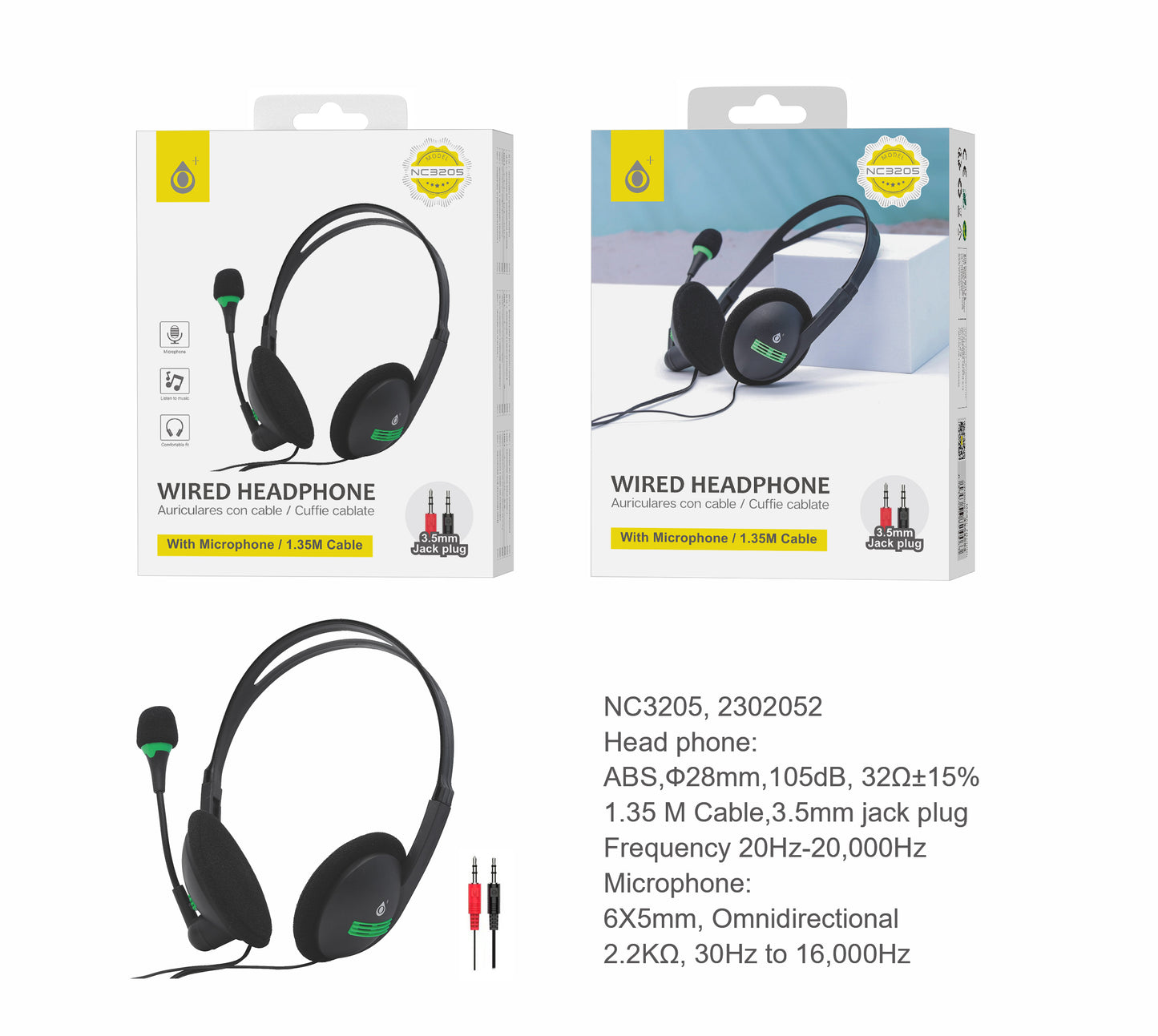 Auriculares Cascos con Cable Protector de es 1,35M y Microfono, 3.5mm Jack Plug,