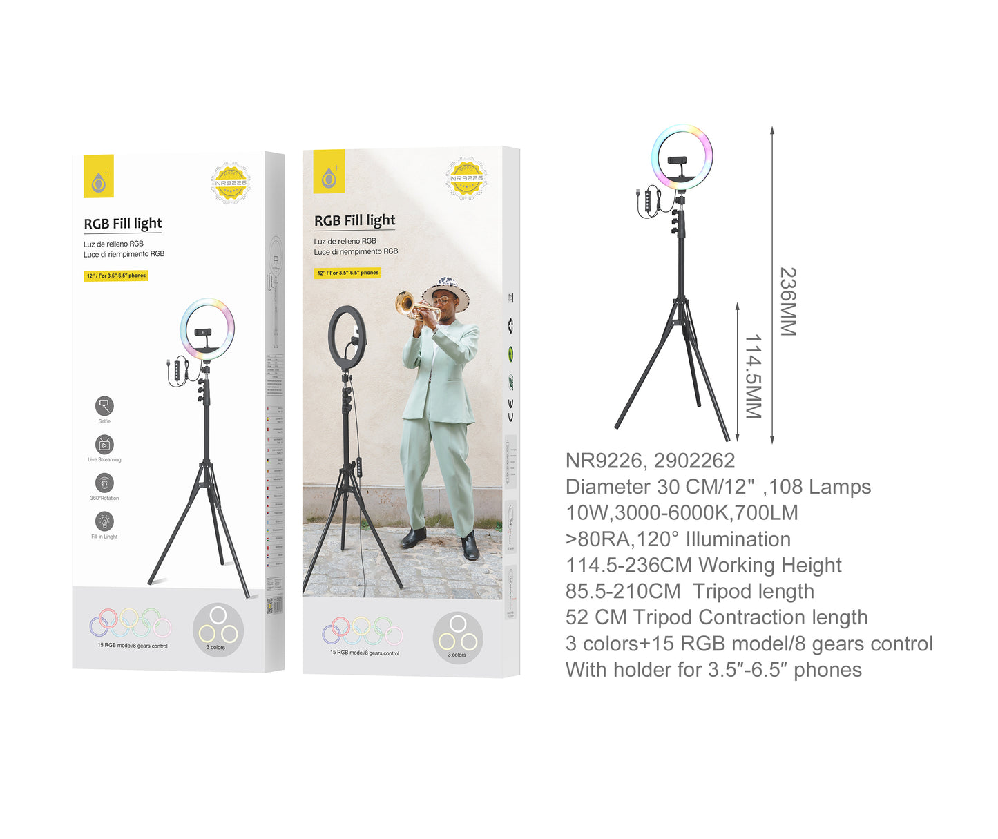 Trípode con aro de luz y soporte movil 236cm