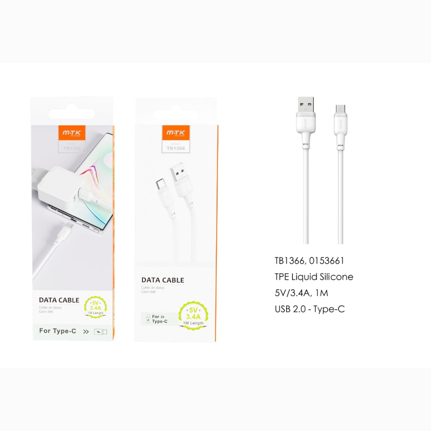 Cable type c blanco 3.4A 1m